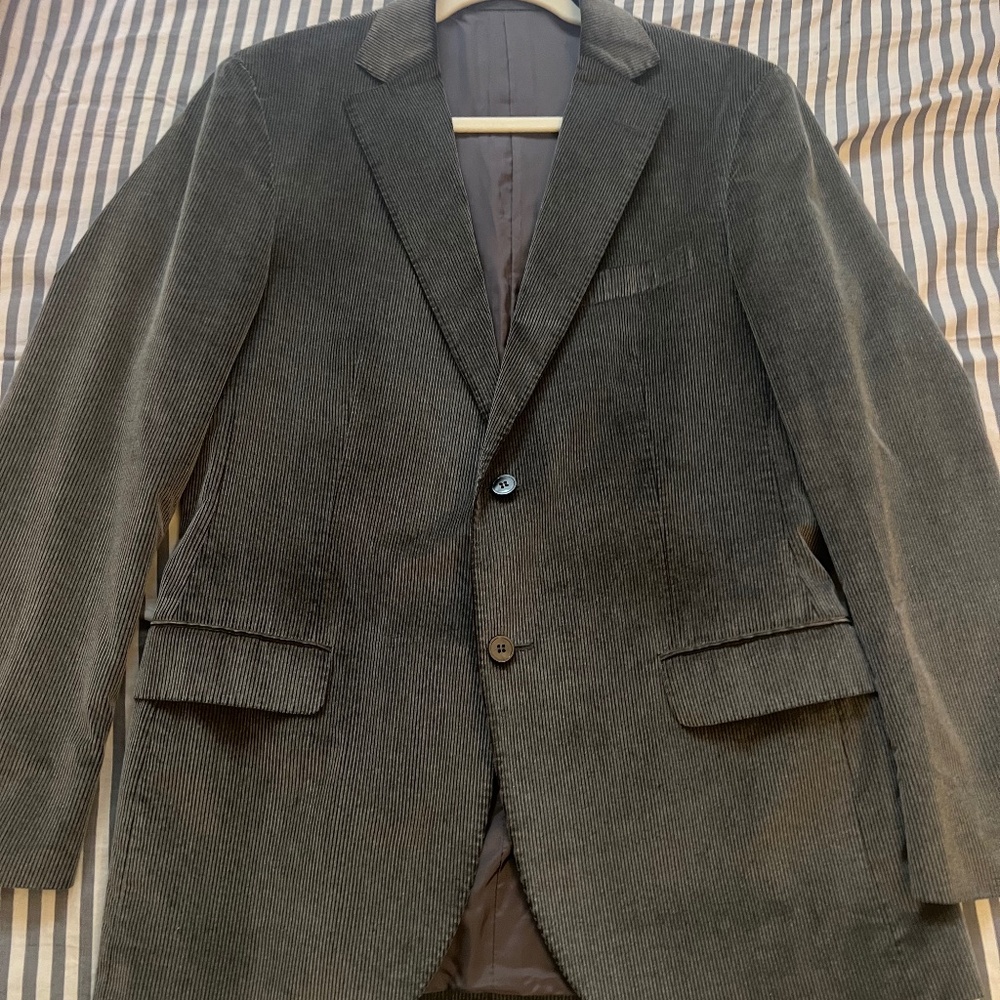 ZEGNA Mens Jacket Grey 40 R Cotton Corduroy Blazer IT 50